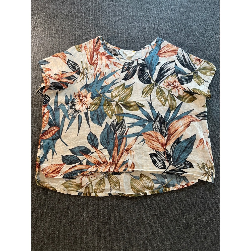 C&C California Womens 3X Tropical Floral 100% Linen Short Sleeve Blouse Top